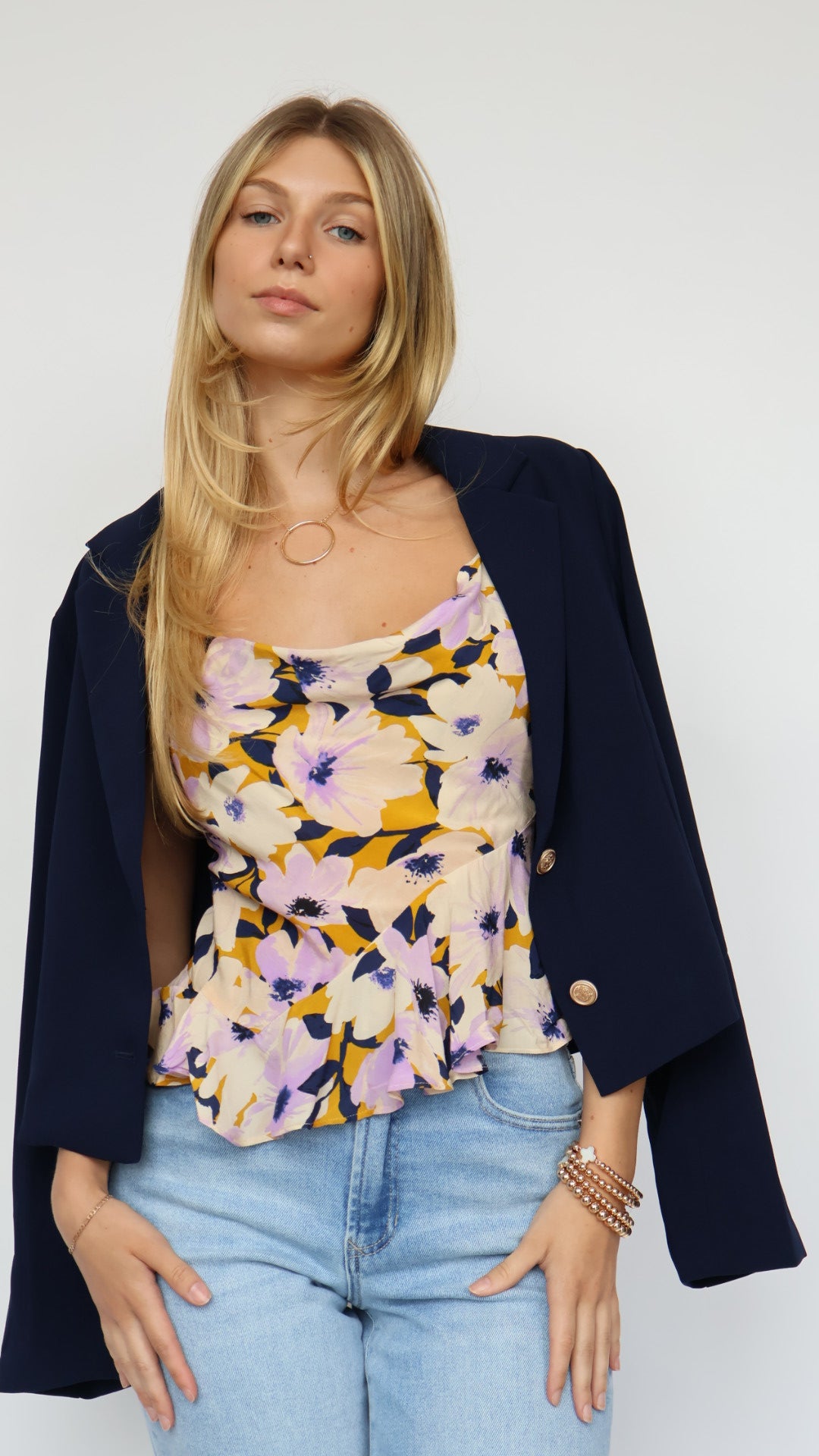 Polished Navy Cropped Blazer