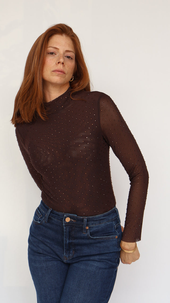 Studded Sheer Mock Neck Top