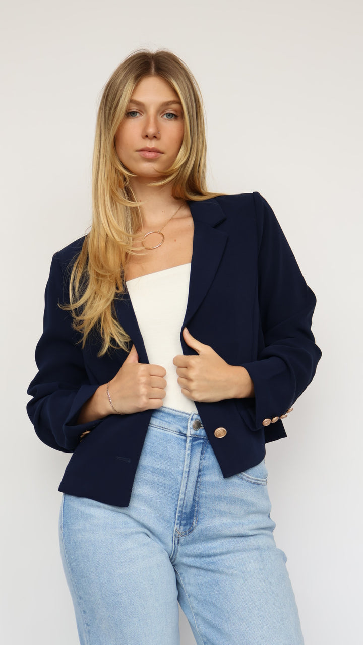 Polished Navy Cropped Blazer