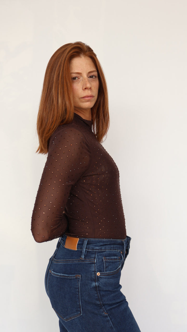 Studded Sheer Mock Neck Top