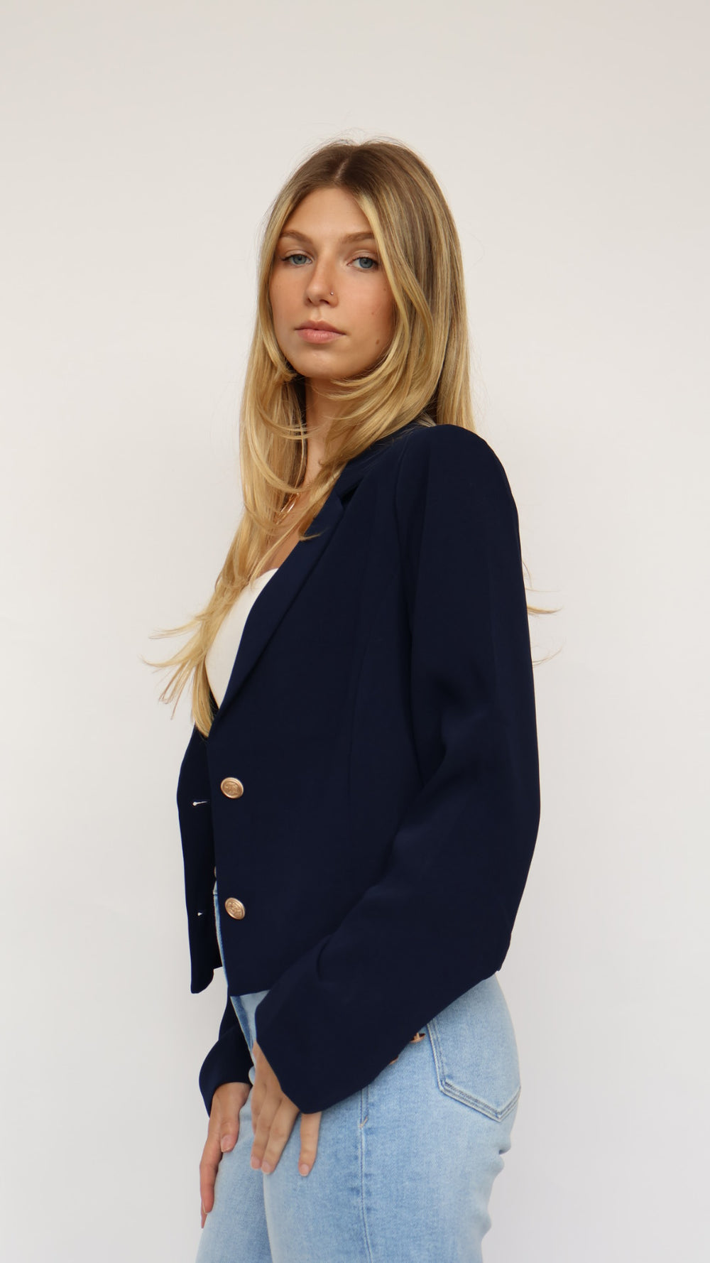 Polished Navy Cropped Blazer