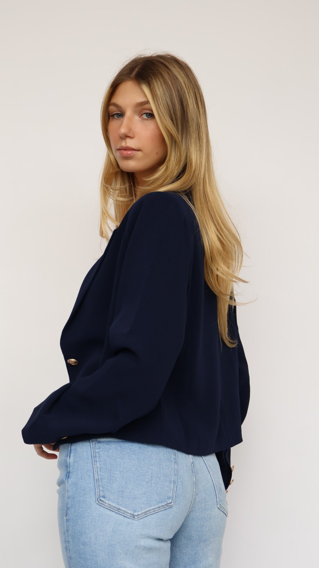 Polished Navy Cropped Blazer