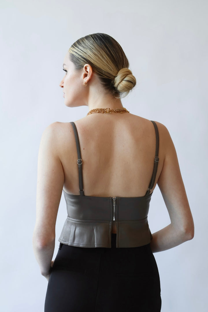 Vegan Leather Cropped Peplum Top