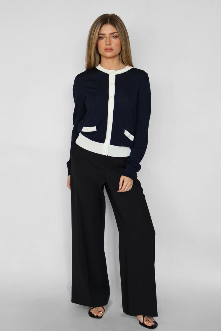 Contrast Trim Classic Button Cardigan