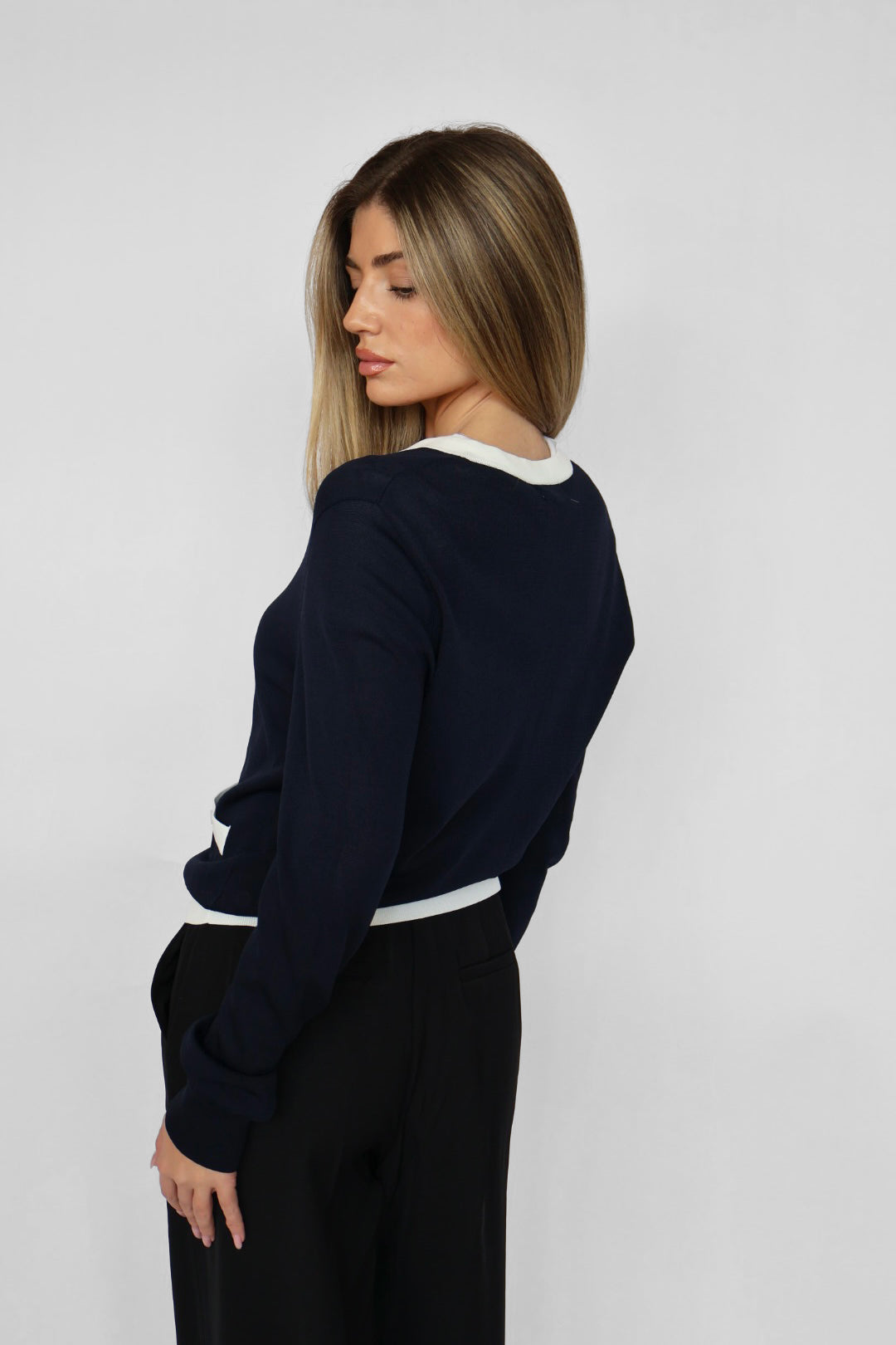 Contrast Trim Classic Button Cardigan