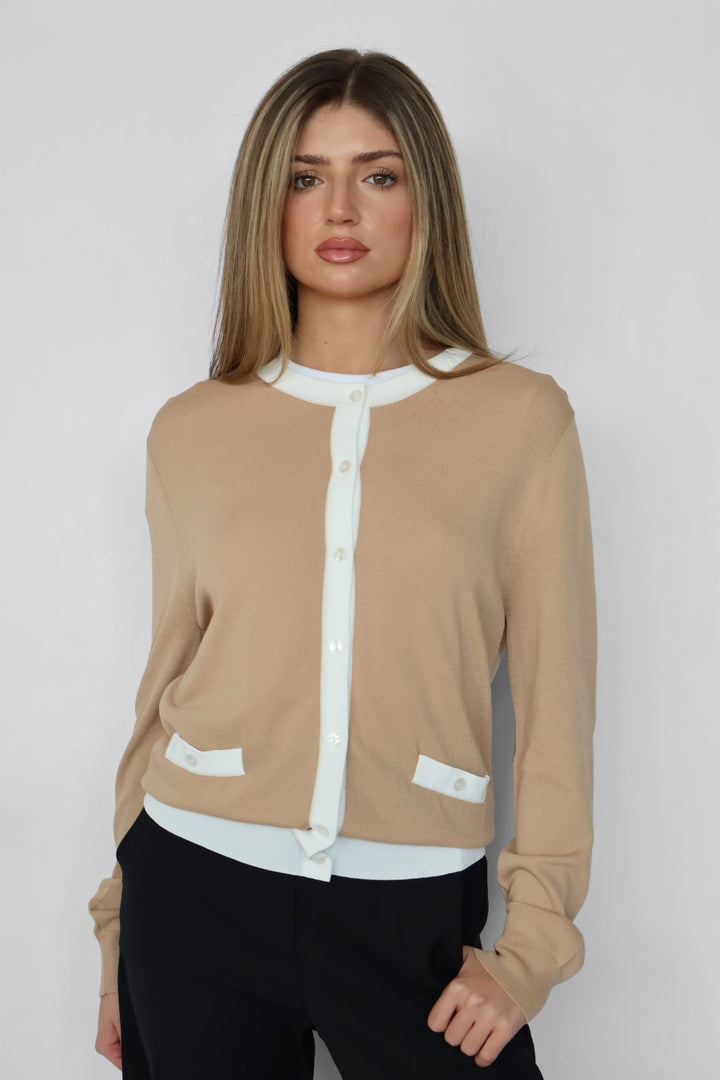 Contrast Trim Classic Button Cardigan