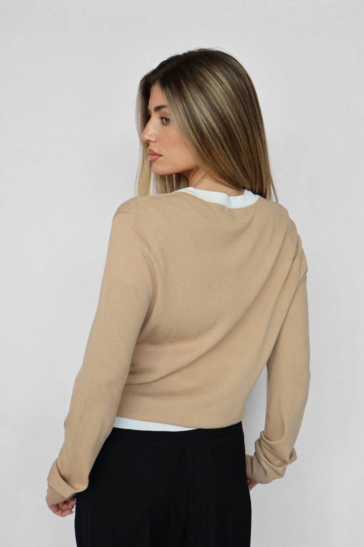 Contrast Trim Classic Button Cardigan
