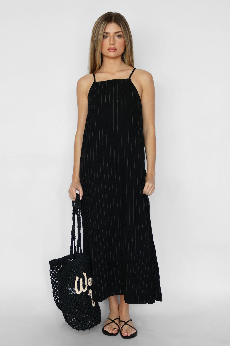 Pinstripe Linen Blend Maxi Dress