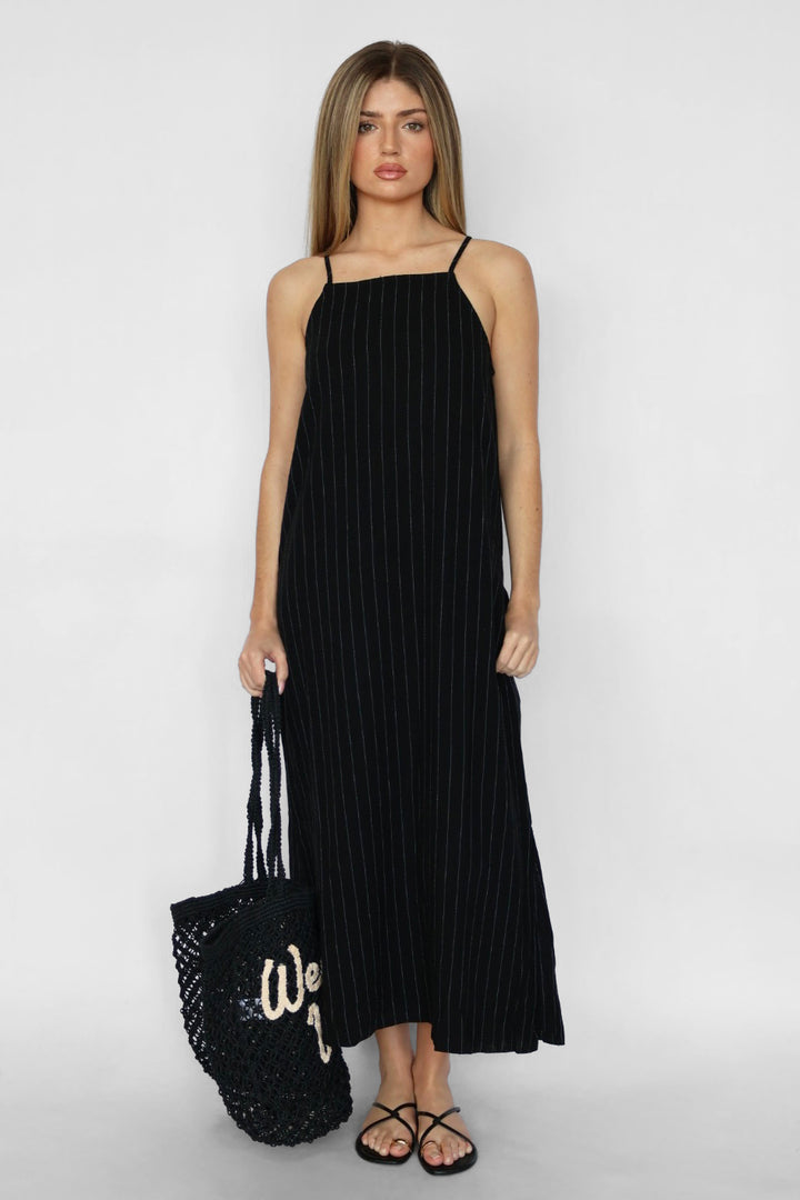 Pinstripe Linen Blend Maxi Dress