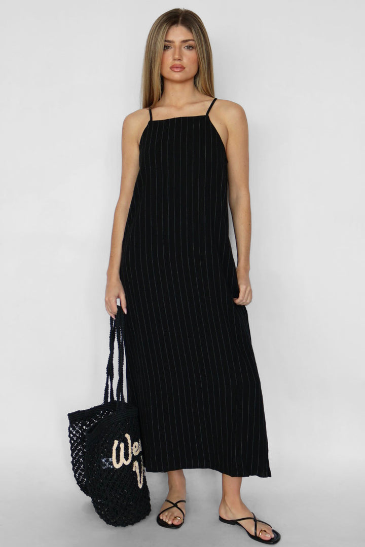 Pinstripe Linen Blend Maxi Dress