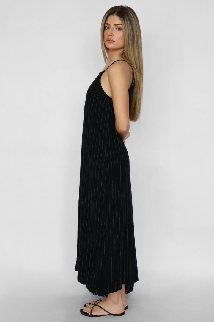 Pinstripe Linen Blend Maxi Dress