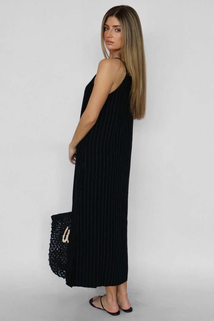 Pinstripe Linen Blend Maxi Dress