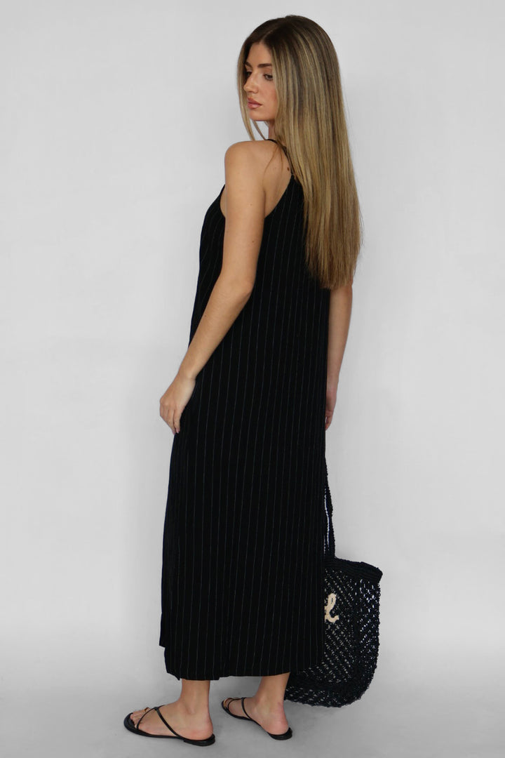 Pinstripe Linen Blend Maxi Dress