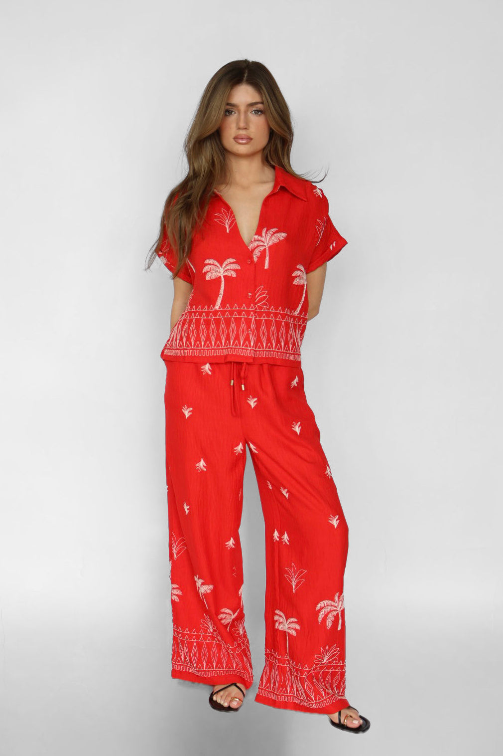 Embroidered Wide Leg Pants