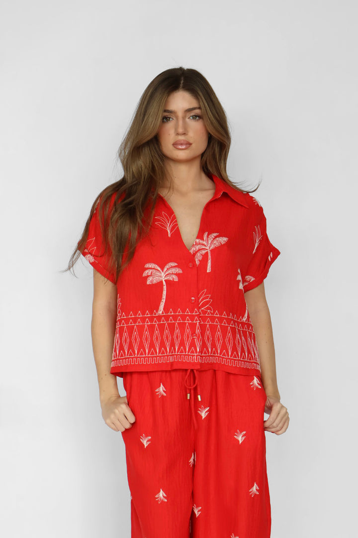 Embroidered Short Sleeve Top
