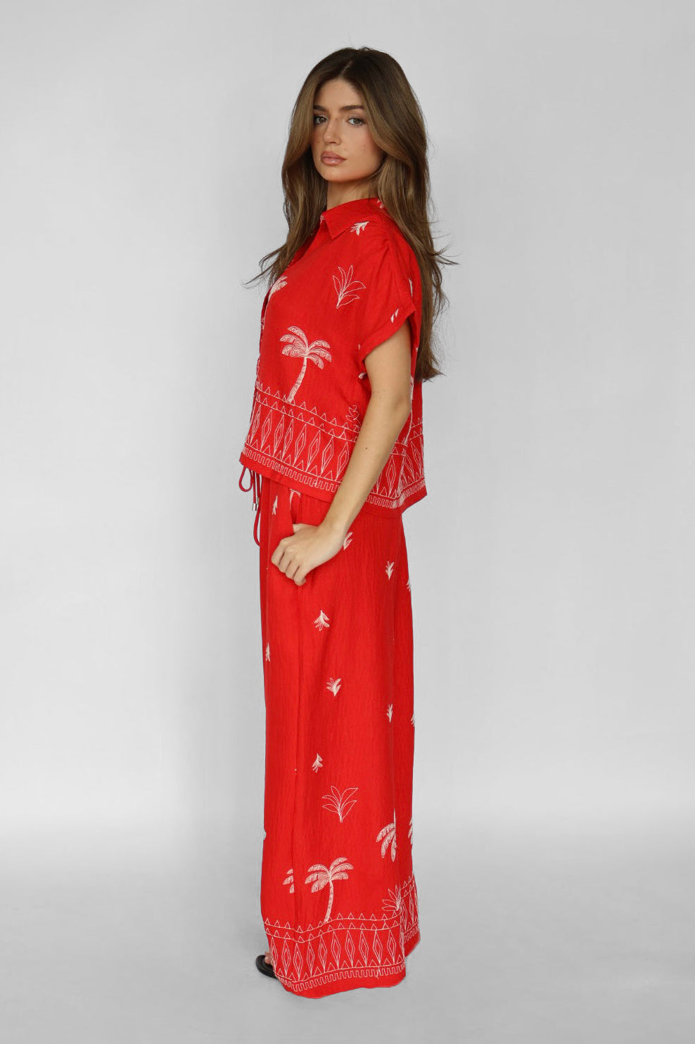Embroidered Wide Leg Pants