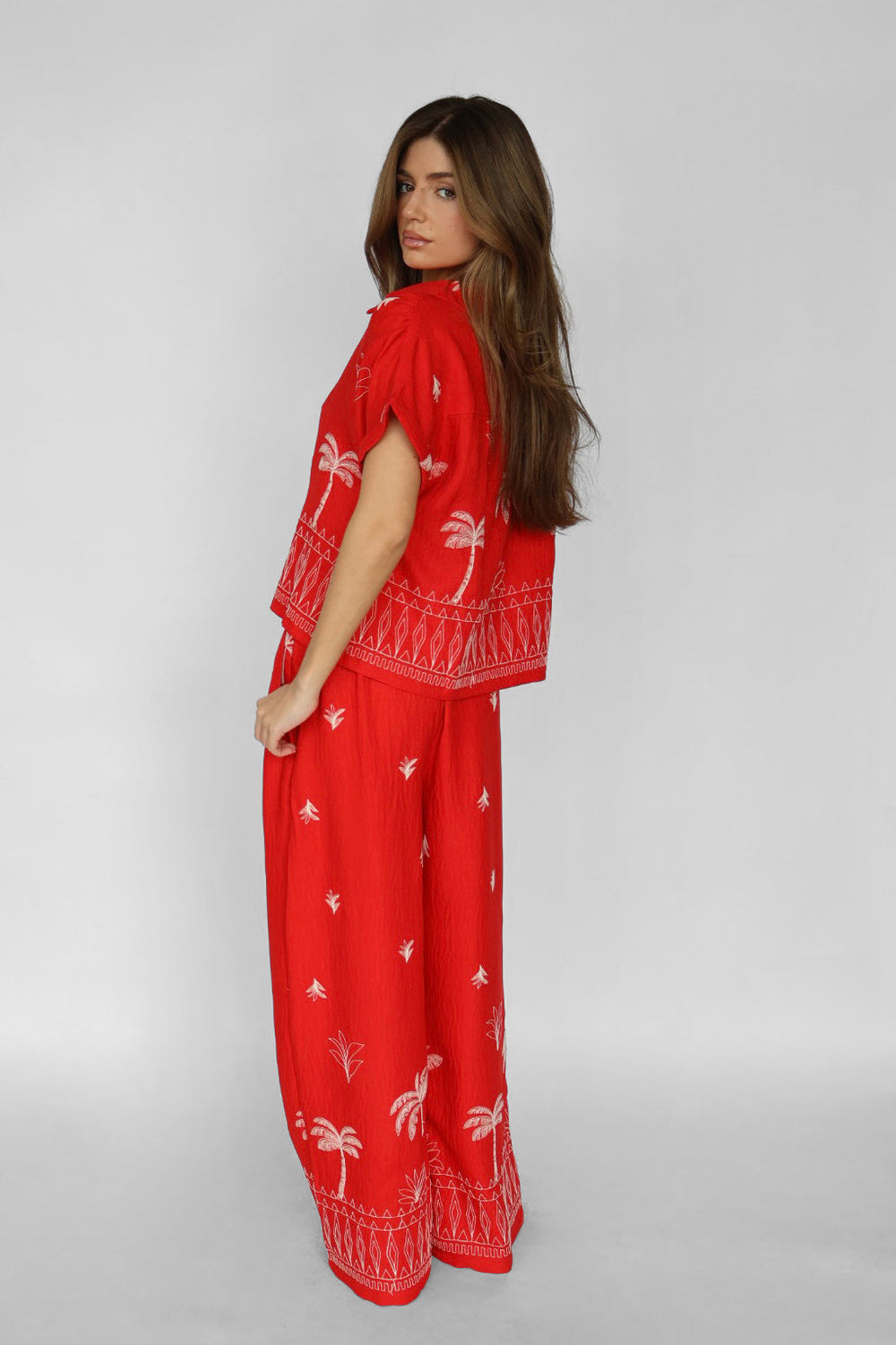 Embroidered Wide Leg Pants