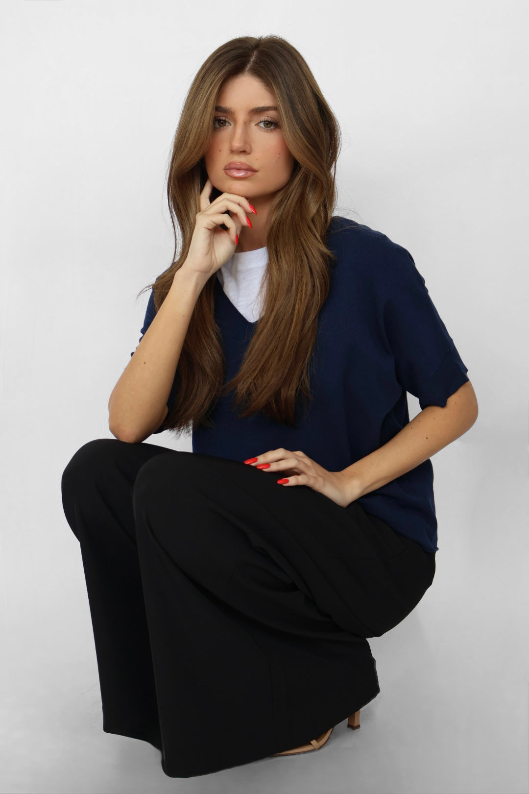 V-neck Short Sleeve Knit Top