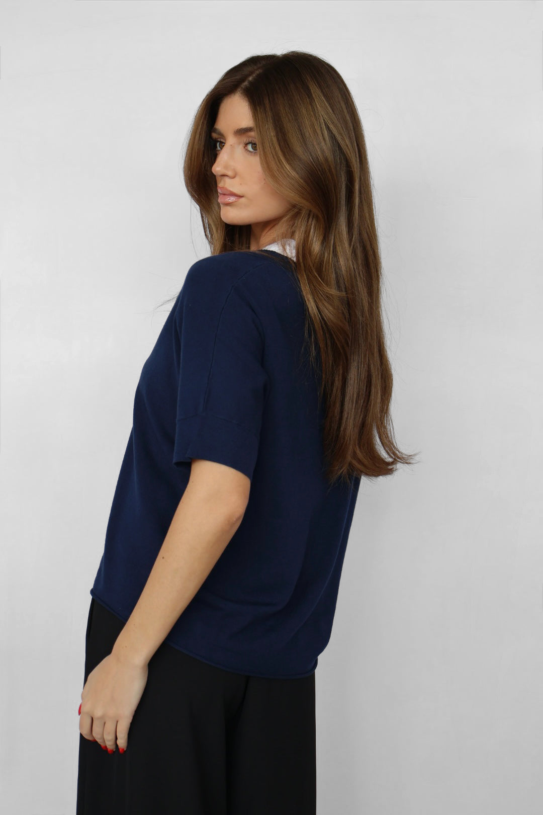 V-neck Short Sleeve Knit Top