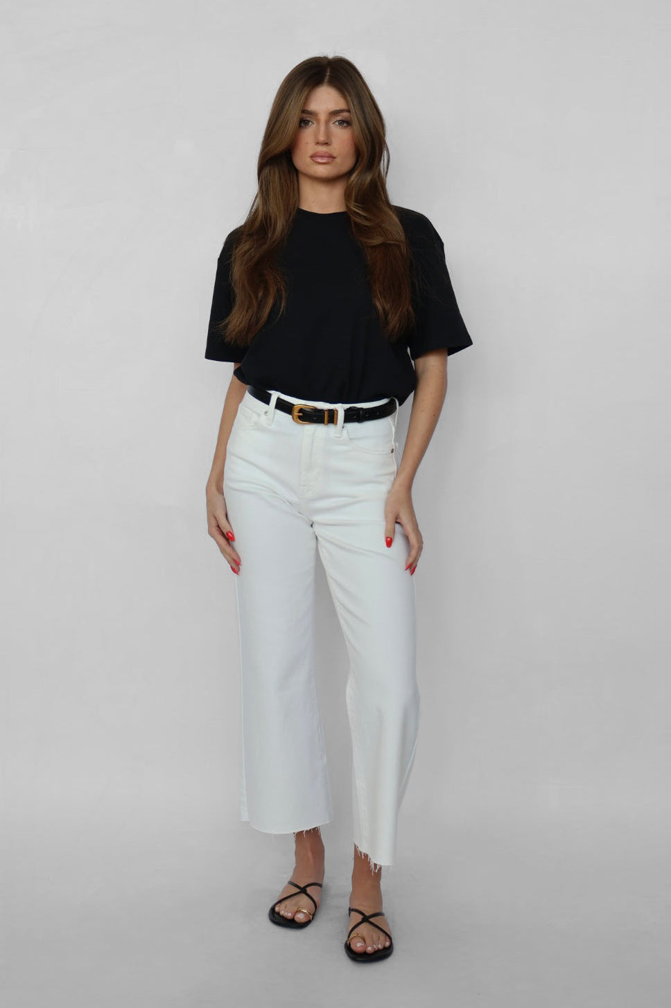 Just Black Denim Slim Cropped Wide Leg Jeans