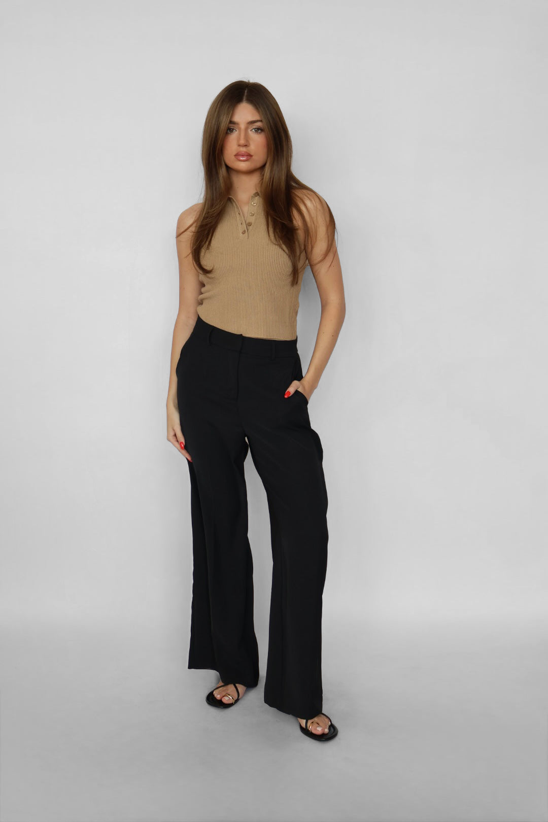 Cropped Collared Ribbed Top