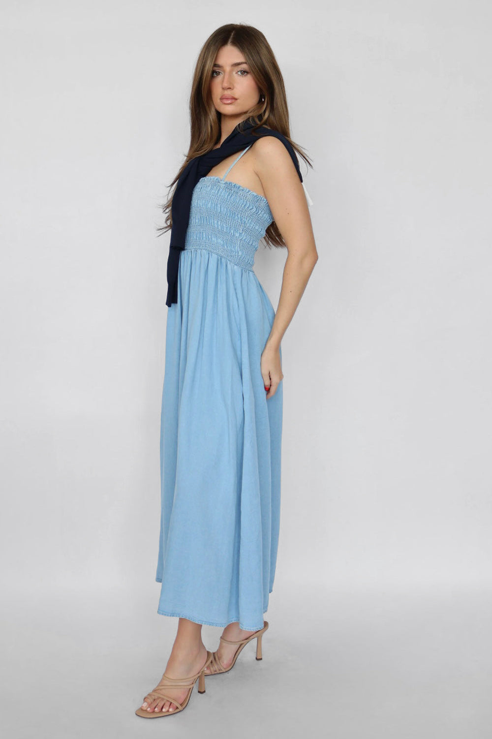 smocked chambray dress Chambray Smocked Top Midi Dress – Reign Boutique