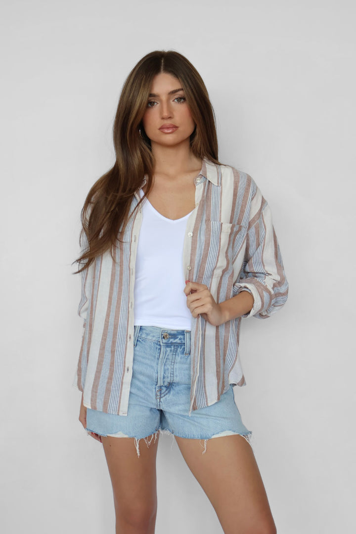 Z Supply The Perfect Striped Button Up - Island Coconut