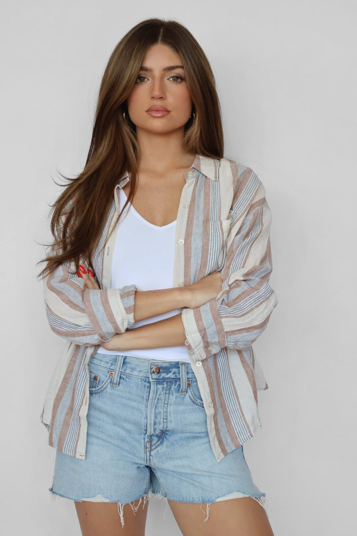 Z Supply The Perfect Striped Button Up - Island Coconut