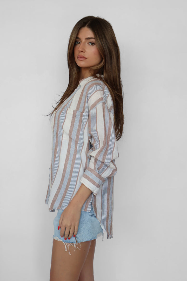 Z Supply The Perfect Striped Button Up - Island Coconut