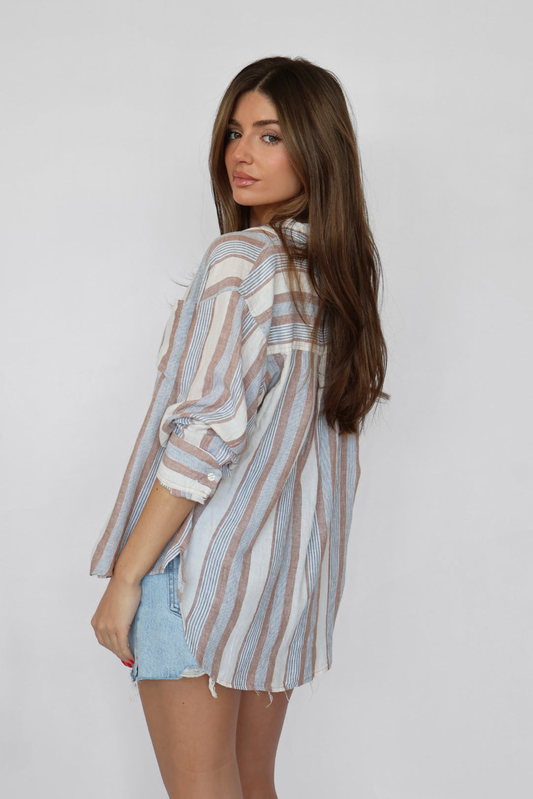 Z Supply The Perfect Striped Button Up - Island Coconut