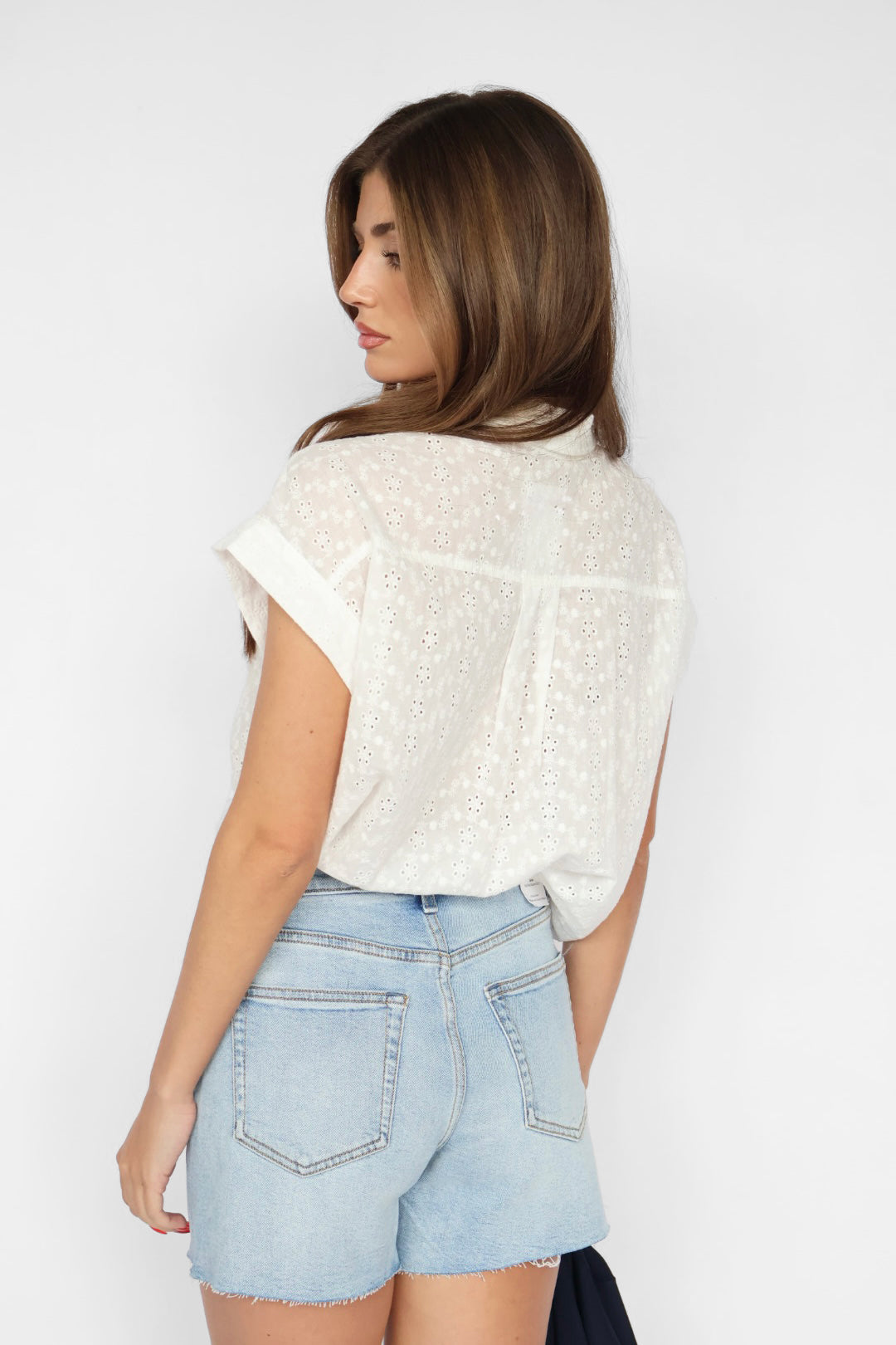 Eyelet Button Down Top