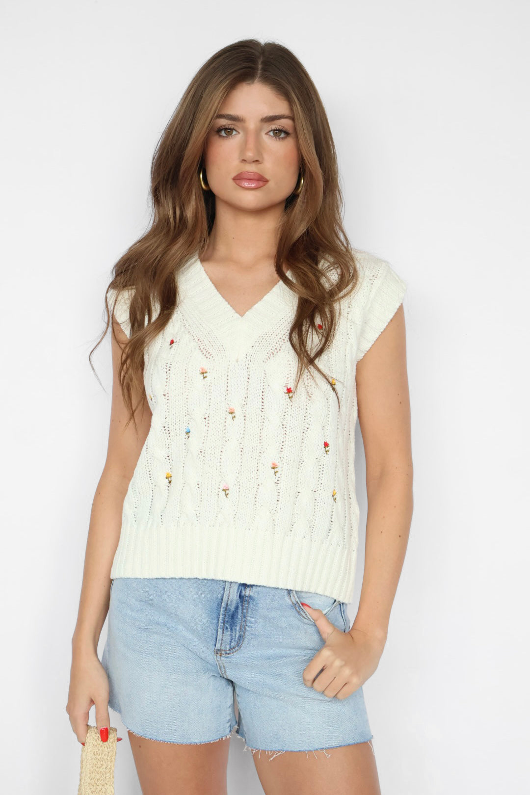 Floral Embroidered Sweater Vest