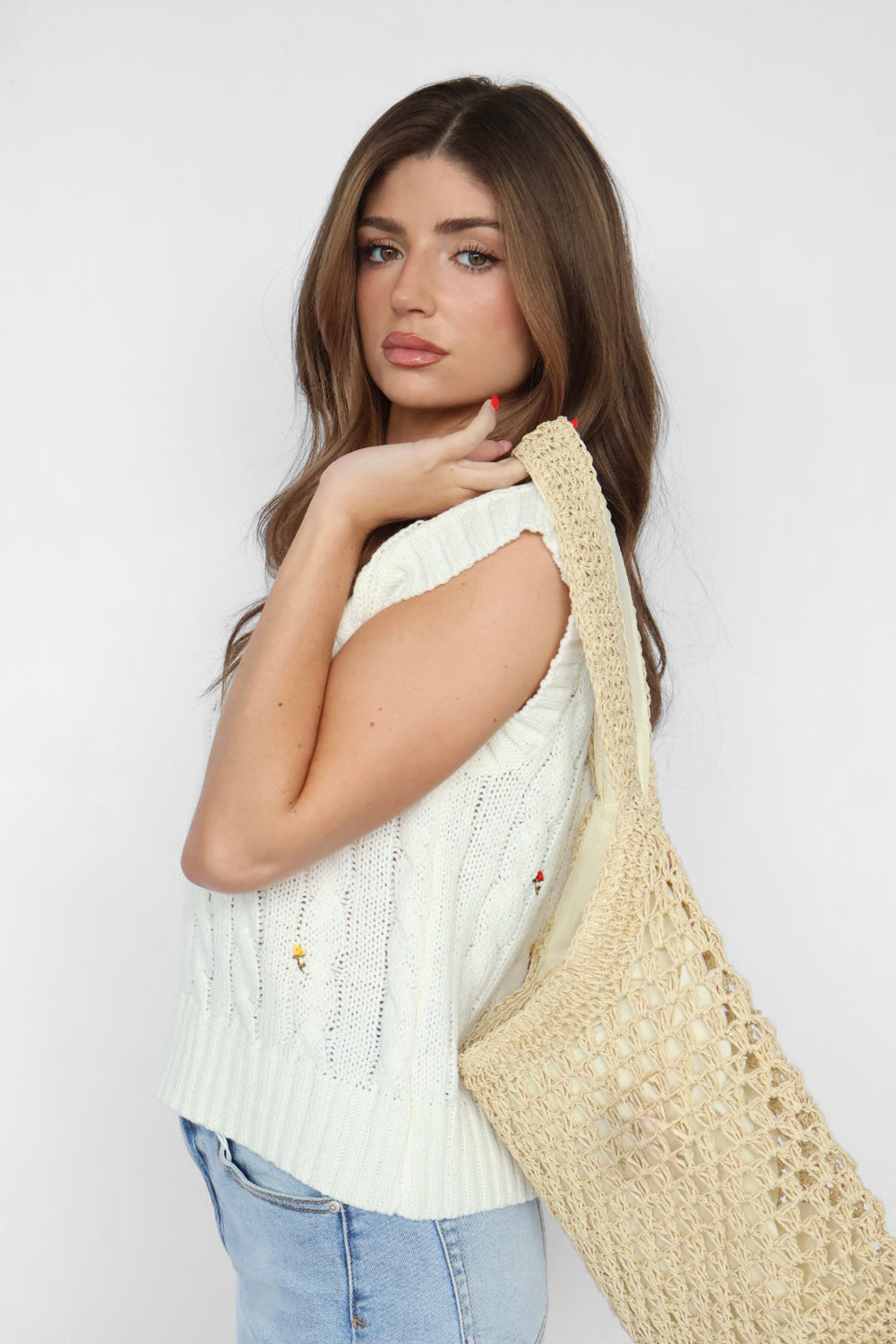 Floral Embroidered Sweater Vest