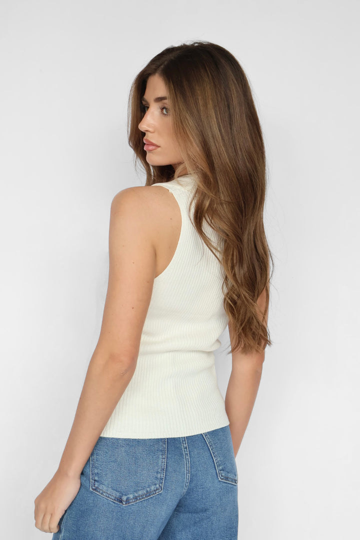 V Neck Collared Sweater Knit Tank Top