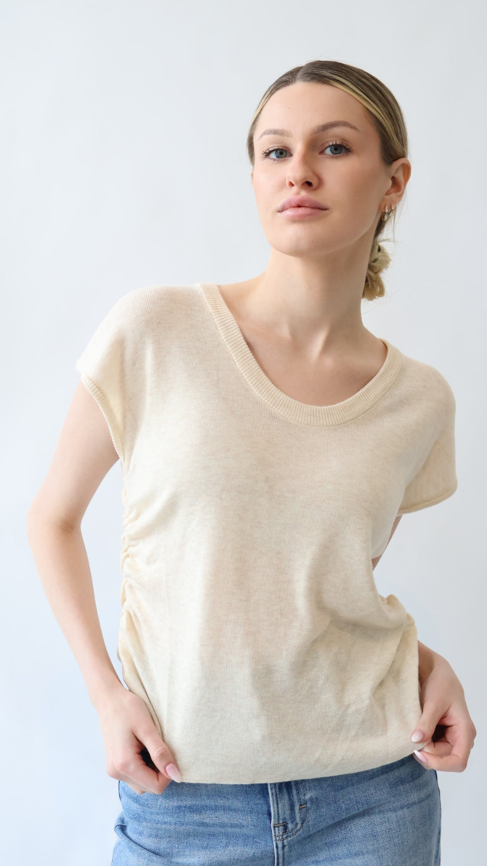 Side Ruched Sweater Tank Top