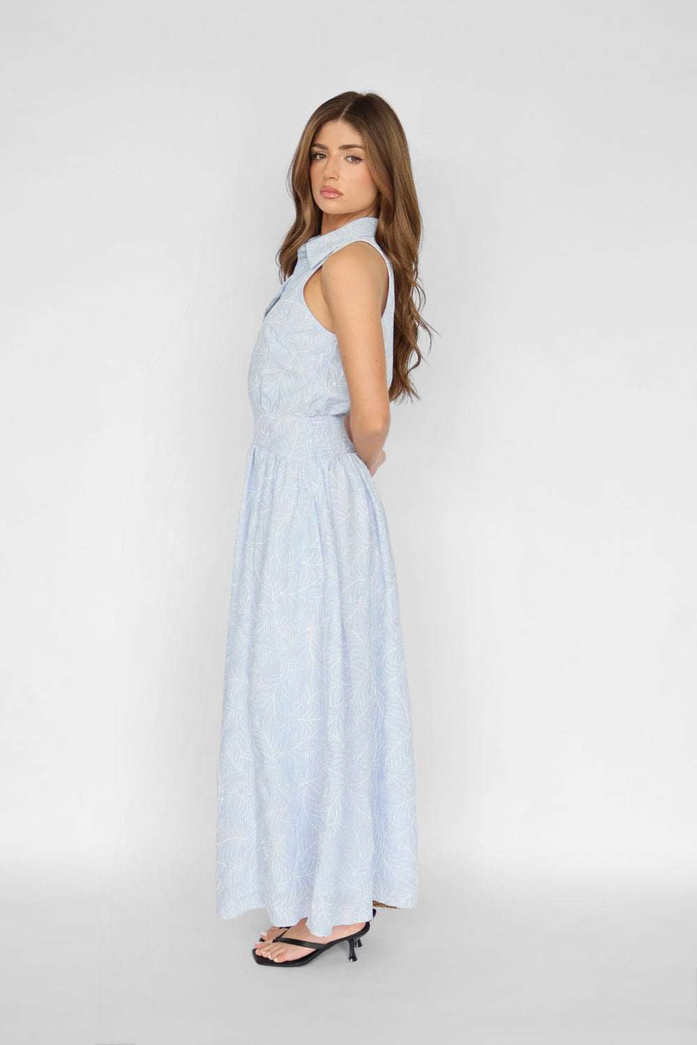Elan V Neck Collared Midi Dress