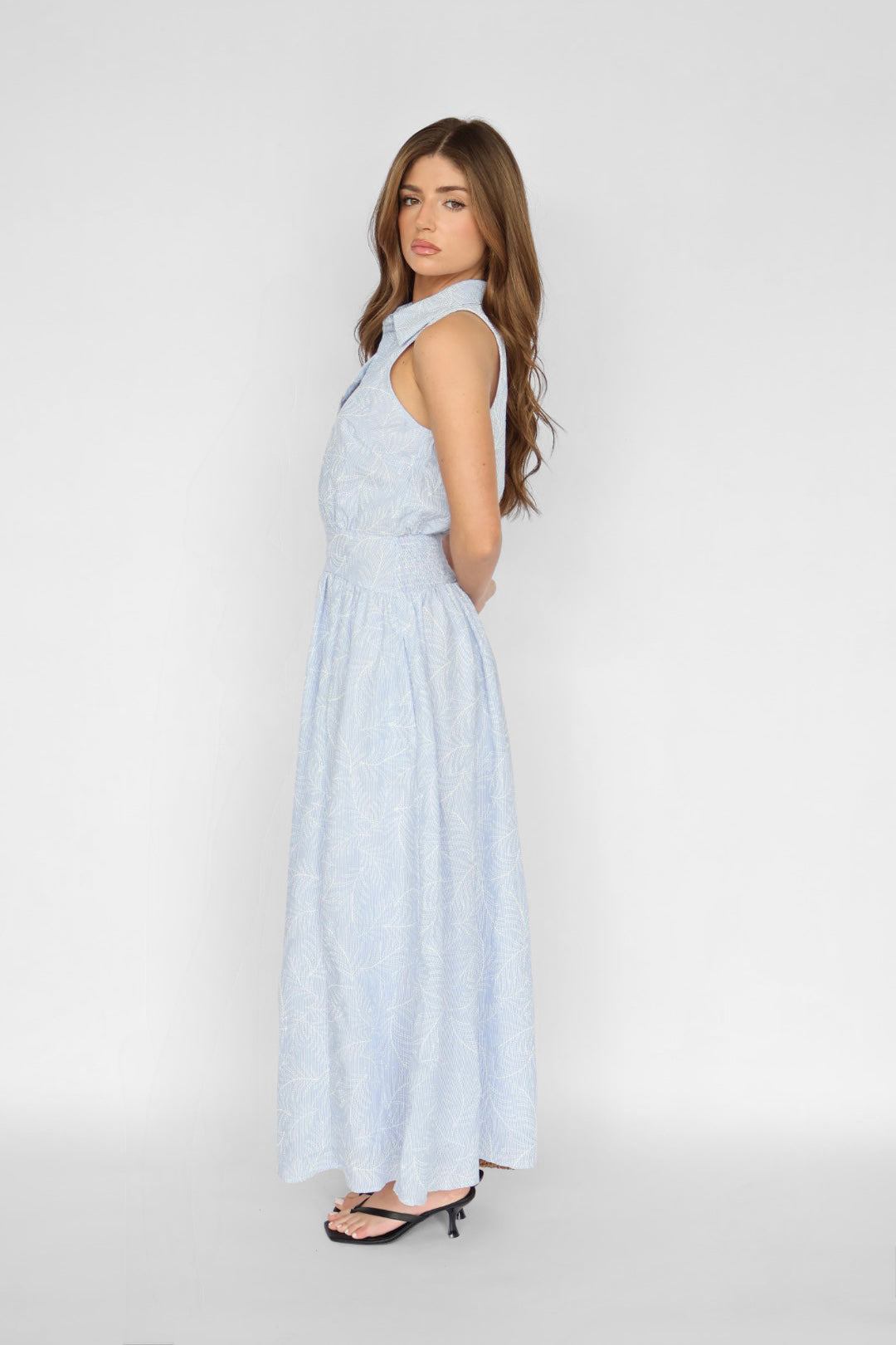 Elan V Neck Collared Midi Dress