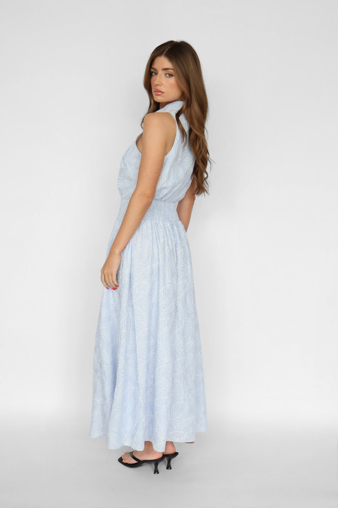 Elan V Neck Collared Midi Dress