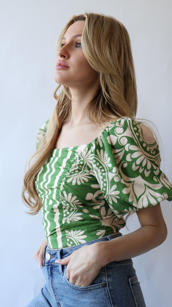 Floral Puff Sleeve Crop Top