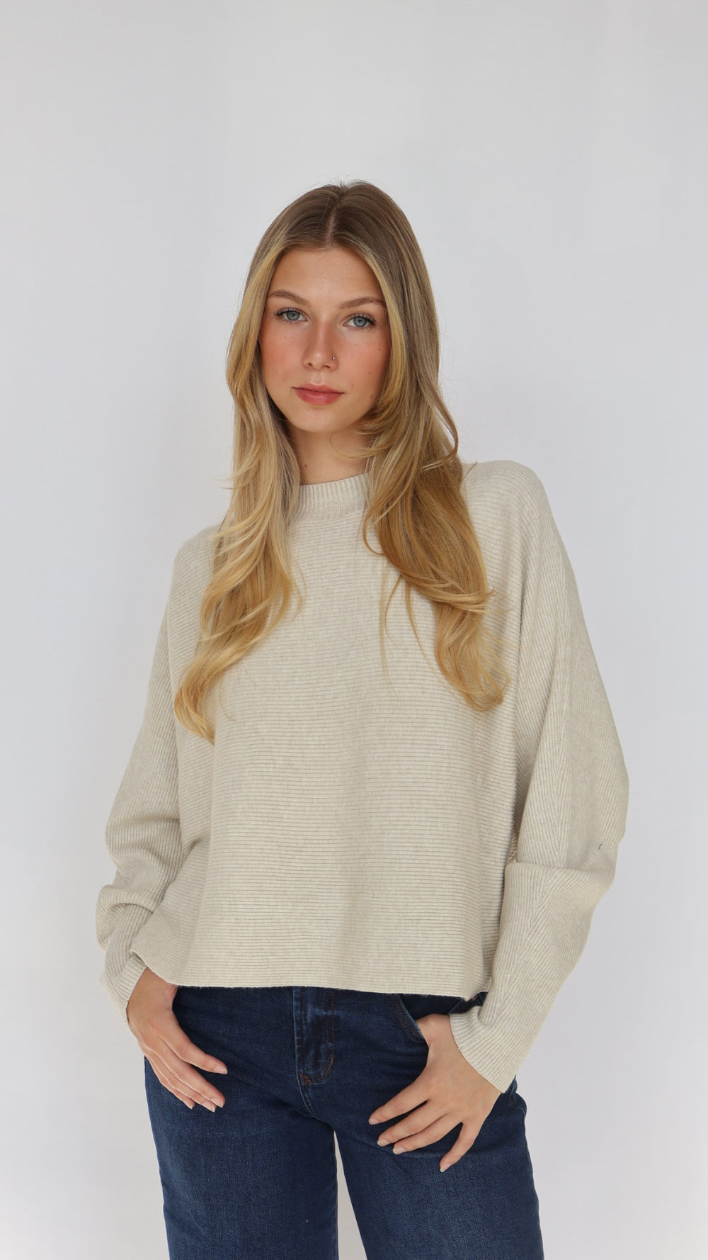 Relaxed Fit Rib Knit Dolman Sweater