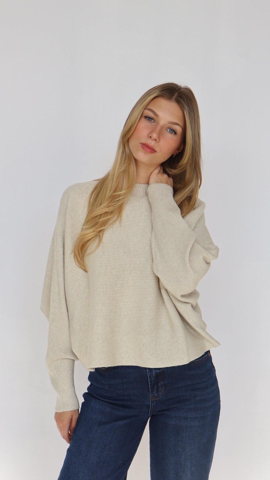 Relaxed Fit Rib Knit Dolman Sweater