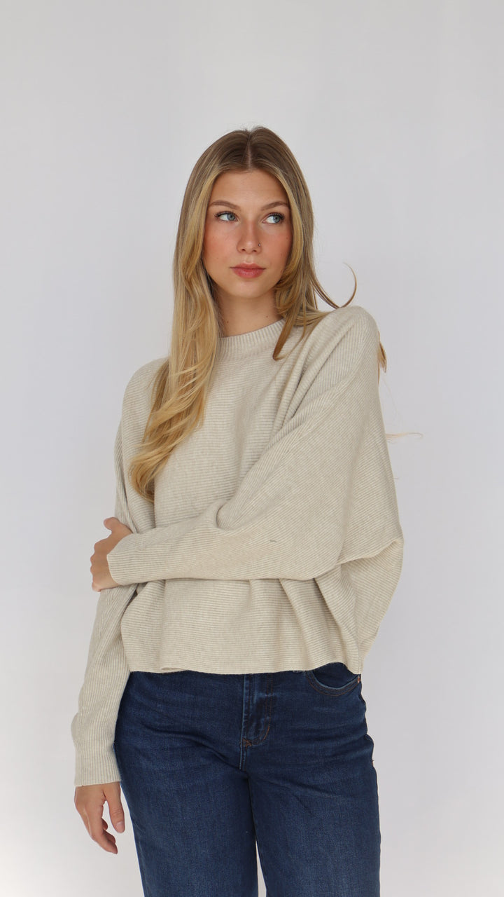 Relaxed Fit Rib Knit Dolman Sweater