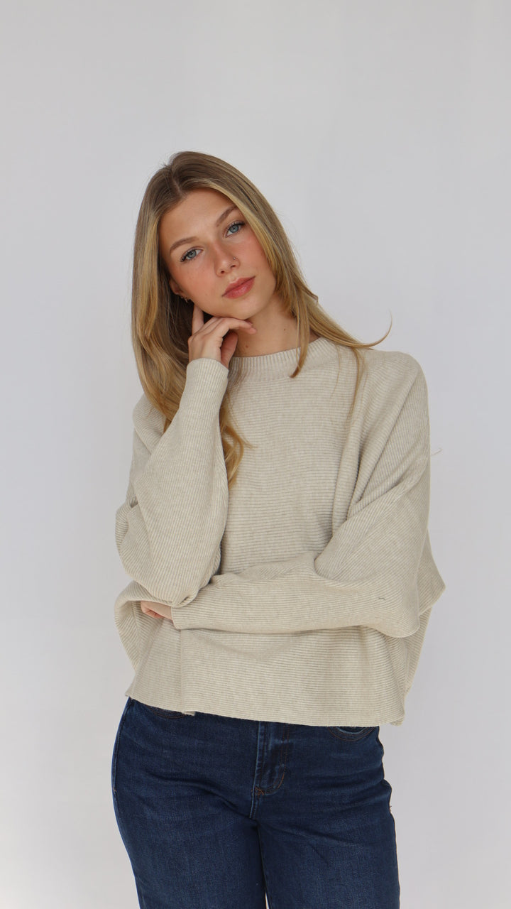 Relaxed Fit Rib Knit Dolman Sweater