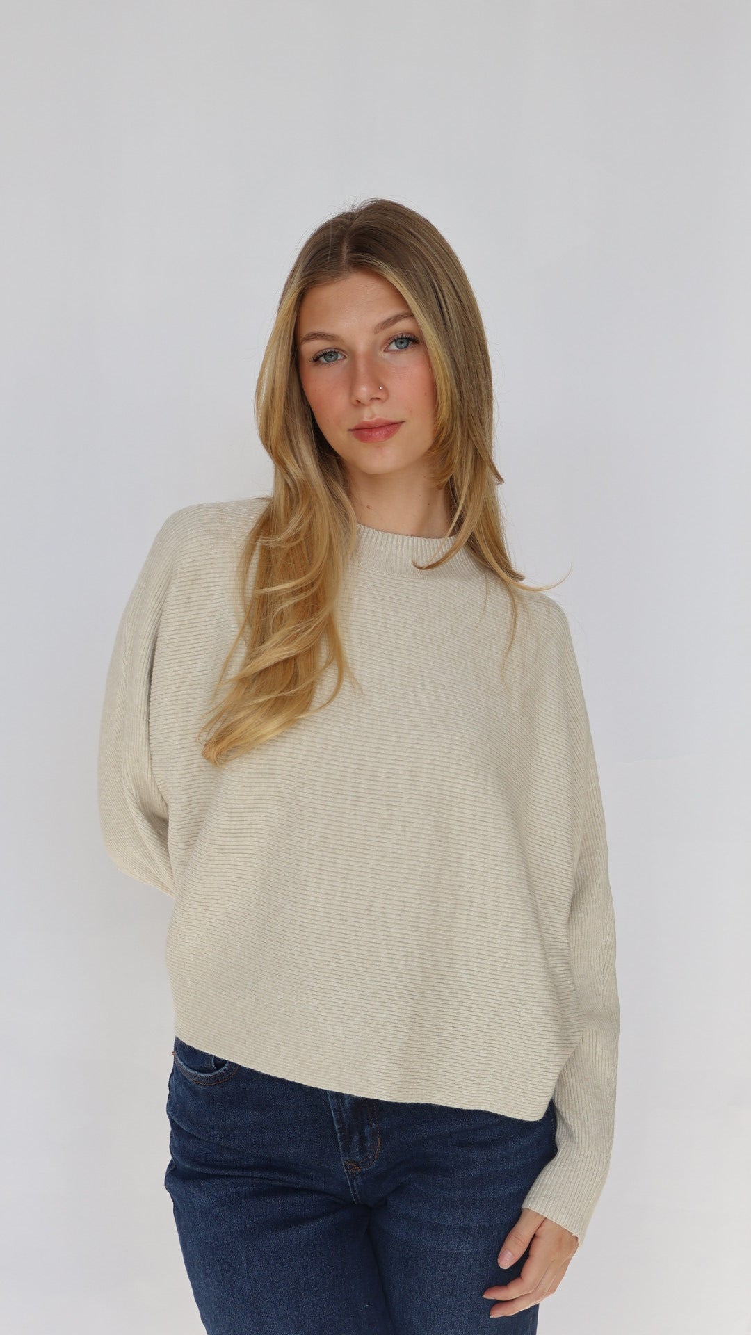 Relaxed Fit Rib Knit Dolman Sweater