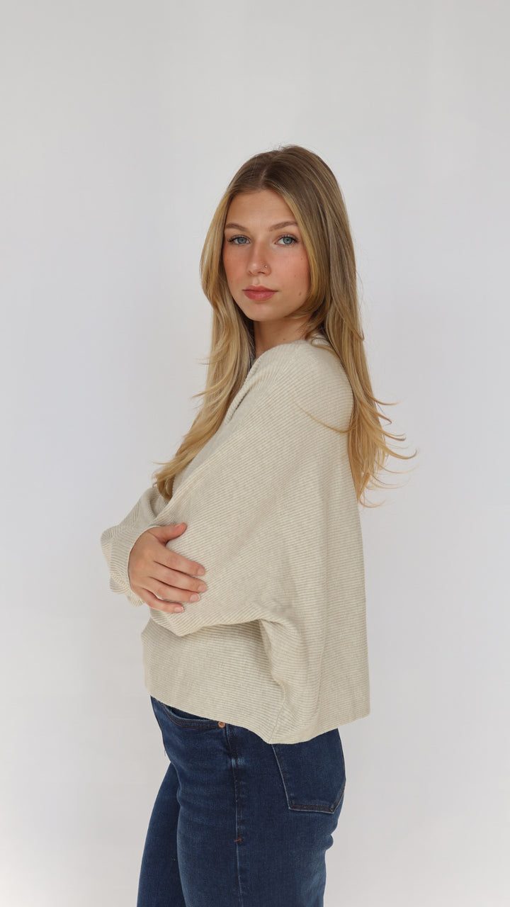 Relaxed Fit Rib Knit Dolman Sweater