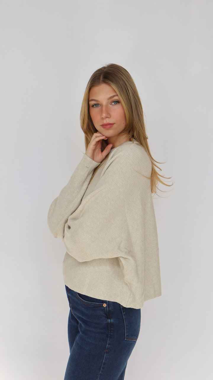 Relaxed Fit Rib Knit Dolman Sweater
