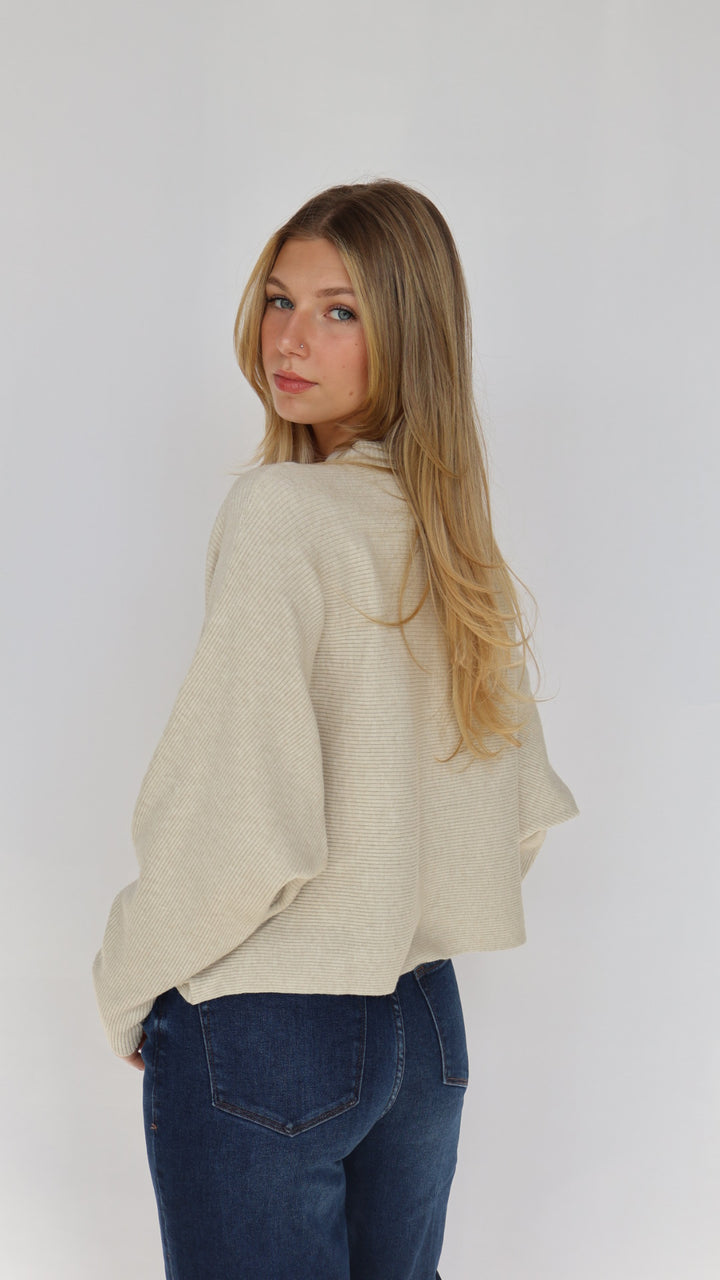 Relaxed Fit Rib Knit Dolman Sweater