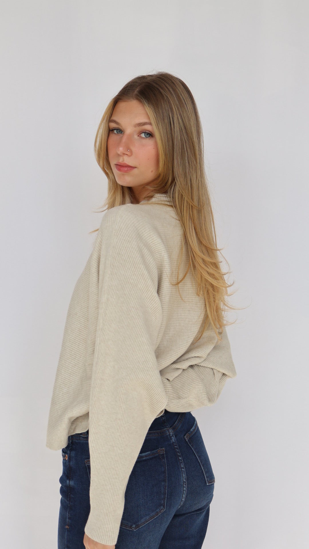 Relaxed Fit Rib Knit Dolman Sweater