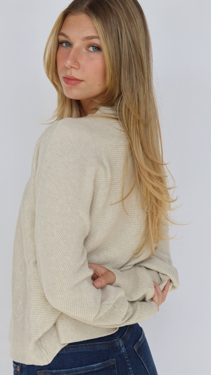Relaxed Fit Rib Knit Dolman Sweater