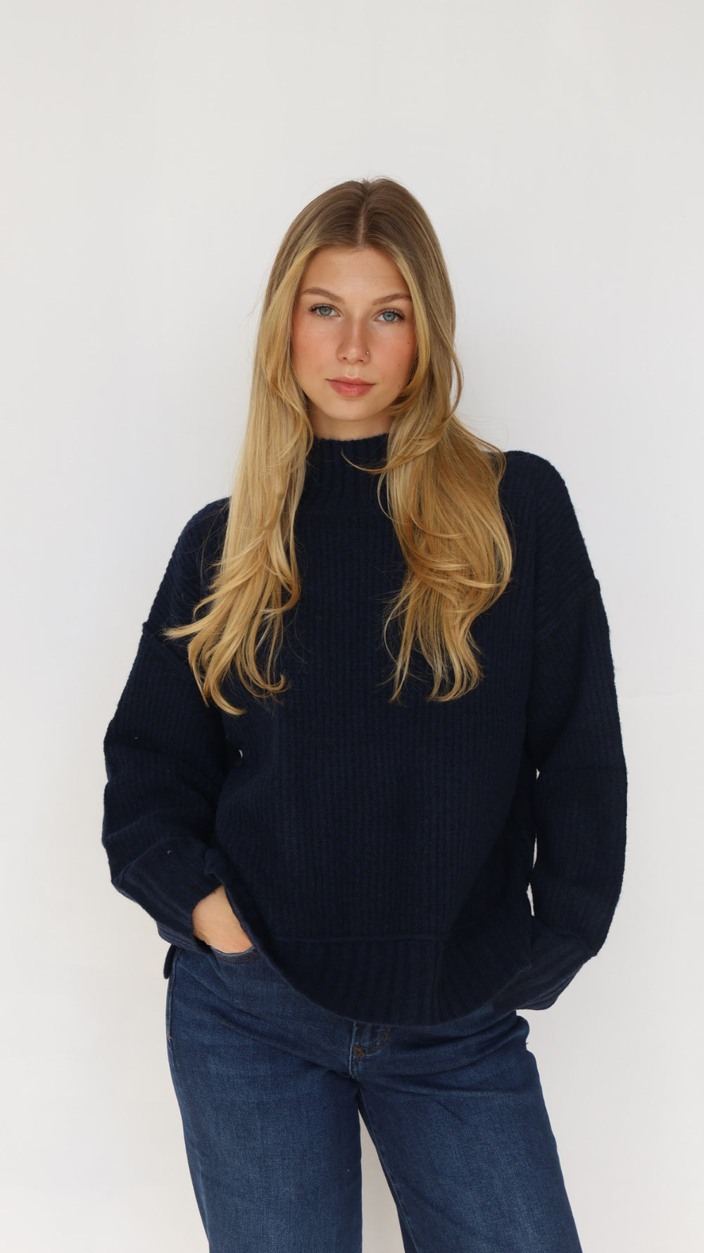 Mock Neck Knit Pullover Sweater